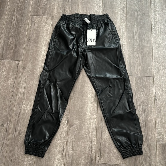 NTW Zara black faux leather jogger pants S - Picture 3 of 5